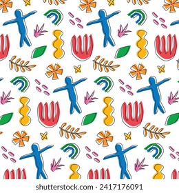 Matisse seamless pattern background. Colorful Matisse pattern design. Abstract plant leaf art pattern. colorful freehand doodle collage.