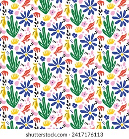 Matisse seamless pattern background. Colorful Matisse pattern design. Abstract plant leaf art pattern. colorful freehand doodle collage.