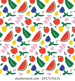 Matizar un fondo de patrón sin fisuras. Diseño de patrones Matisse coloridos. Resumen del patrón de arte de la hoja de planta. colorido collage de doodles a mano alzada.