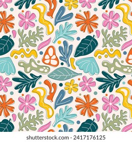 Matisse seamless pattern background. Colorful Matisse pattern design. Abstract plant leaf art pattern. colorful freehand doodle collage.