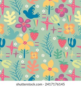 Matisse seamless pattern background. Colorful Matisse pattern design. Abstract plant leaf art pattern. colorful freehand doodle collage.