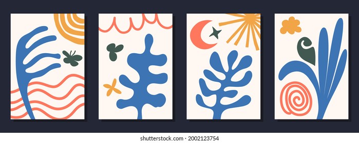Matisse style abstract minimalistic decor. Contemporary minimalistic art print. Vector templates
