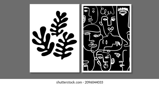 Matisse style. Abstract posters. Contemporary minimalist shapes. Vector 
 İllustration