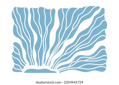 Matisse style blue flower. Floral flowing design, wavy leaves, delicate veins. Half of whole leaf in shades of blue and turquoise. Vector illustration flat artwork, elegant simplicity, Art Deco
