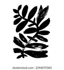 Matisse style bold branch isolated on white. Simple nature shape in vintage style. Abstract Matisse organic shape plant with leaves. Organic naive brush drawn plant. Trendy contemporary element.