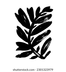 Matisse style bold branch isolated on white. Simple nature shape in vintage style. Abstract Matisse organic shape plant with leaves. Organic naive brush drawn plant. Trendy contemporary element.