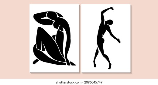 Matisse style. Female body trendy creative artistic poster. Wall decor, hand drawn collage set. Vector illustration.