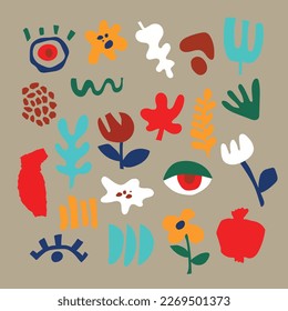 Matisse style. Geometric and organic shapes in Paper Cut style. Vector abstract modern floral elements for creating logos, patterns, posters, covers and cards