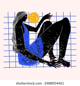 Matisse style inspired man, woman figure vintage line art hand drawn vector illustration. Silhouette person funny character line art wall art , cards, print and decoration design.