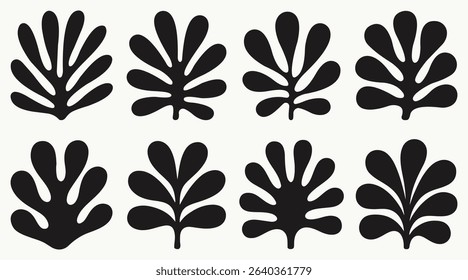 Matisse Style Leaf Silhouette Vector Set, Abstract Botanical Cutout Elements, Organic Leaf Shapes for Modern Art, Bold Minimal Leaf Vector Collection, Decorative Black Leaf Pattern Elements
