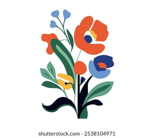 Matisse style, whimsical floral illustration. Featuring vibrant wildflowers and motivational quotes, perfect for greeting cards, home decor, or inspirational prints. Vector design.