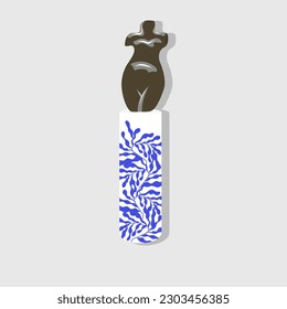 Matisse-inspired modern posters with abstract woman and branches on grey background. Female sculpture. Vector.