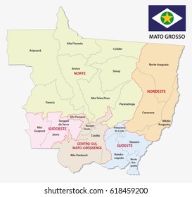 mato grosso administrative and political map with flag