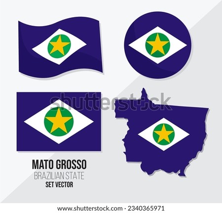 Mato Grosso Brazil state vector set flag symbol map and circle flag
 Foto stock © 