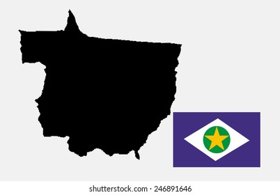 Mato Grosso, Brazil, vector map and flag isolated on white background. High detailed silhouette illustration. Original Mato Grosso flag isolated vector in official colors and Proportion Correctly.