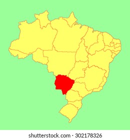 Mato Grosso Do Sul, Brazil, vector map isolated on Brazil map. Editable vector map of Brazil. 