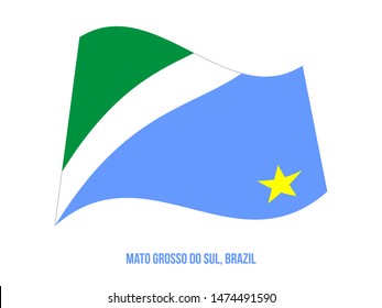 Mato Grosso do Sul Flag Waving Vector Illustration on White Background. States Flag of Brazil.