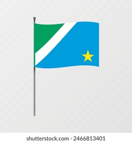 Bandera de Mato Grosso do Sul en asta de bandera. Ilustración vectorial.