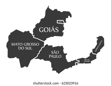 Mato Grosso do sul - Goias - Distrito Federal - Sao Paulo - Rio de Janeiro and Espirito Santo Map Brazil illustration