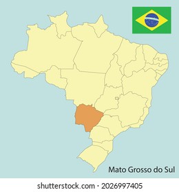 mato grosso do sul, map of brazil with states, vector illustration