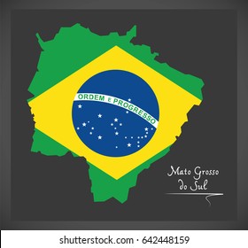 Mato Grosso do Sul map with Brazilian national flag illustration