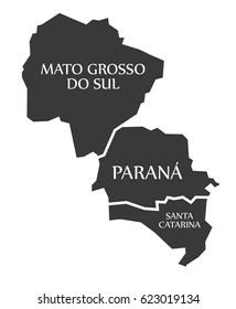 Mato Grosso do sul - Parana - Santa Catarina Map Brazil illustration