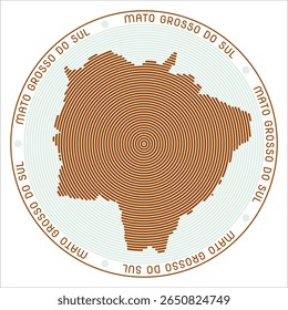 Projeto do logotipo redondo do Mato Grosso do Sul. Forma de estado de anéis. Texto do Mato Grosso do Sul para todo o estado. Ilustração de vetor.