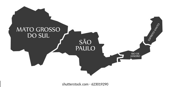 Mato Grosso do sul - Sao Paulo - Rio de Janeiro - Espirito Santo Map Brazil illustration