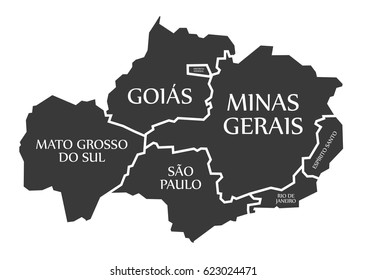 Mato Grosso do sul - Sao Paulo - Goias - Distrito Federal - Minas Gerais and Rio de Janeiro Map Brazil illustration