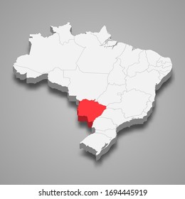 Ubicación del estado de Mato Grosso do Sul dentro del mapa 3d de Brasil