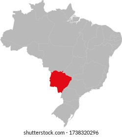 Estado de Mato Grosso do Sul destacado en el mapa de Brasil. Conceptos y antecedentes empresariales.