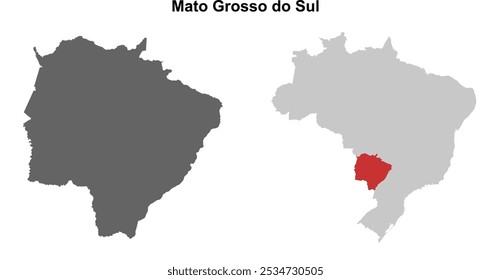 Conjunto de mapas de contorno en blanco del estado de Mato Grosso do Sul