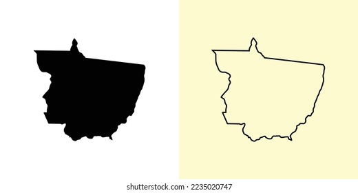 Mato Grosso map, Brazil, Americas. Filled and outline map designs. Vector illustration