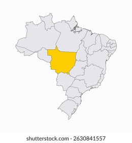 Região Mato Grosso em destaque no mapa do Brasil