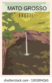 Mato Grosso retro poster. Mato Grosso travel illustration. States of Brazil greeting card. 