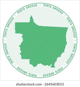 Projeto do logotipo redondo de Mato Grosso. Forma de estado de anéis. Texto de Mato Grosso pelo estado. Ilustração de vetor.
