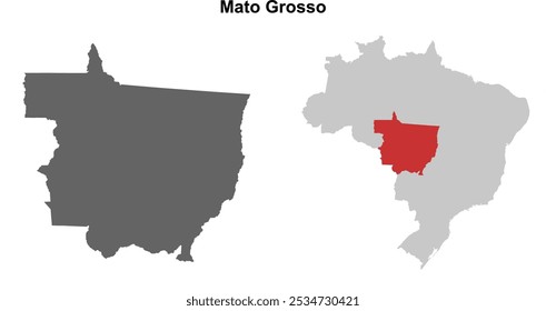 Conjunto de mapas de contorno en blanco del estado de Mato Grosso