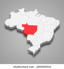 Ubicación del estado de Mato Grosso en Brasil Mapa 3d