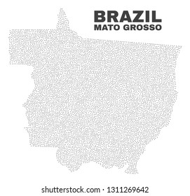 Mato Grosso State map designed with little points. Vector abstraction in black color is isolated on a white background. Random little points are organized into Mato Grosso State map.