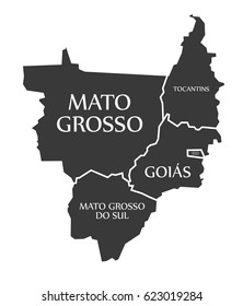 Mato Grosso - Tocantins - Distrito Federal - Goias - Mato Grosso Do Sul Map Brazil illustration