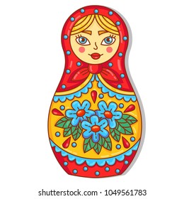 Matreshka Russian Traditional Doll Doodle Colorful Cute Vector Illustration