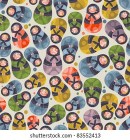 Matreshka toy seamless pattern. Vector doodle illustration.