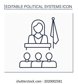 Matriarchate line icon. Social organization form. Female government, society, family head. Female domination. Political system concept.Isolated vector illustration.Editable stroke