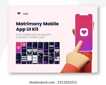 Matrimony App UI Kit for Responsive Mobile App or Website with Different Screens as Login, Details, Create User Profile.