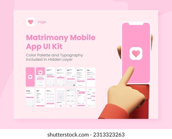 Matrimony App UI Kit for Responsive Mobile App or Website with Different Screens as Login, Details, Create User Profile.