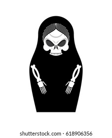 Matrioshka skull. Russian folk doll death. National Nested doll grim Reaper. Traditional toy in Russia. Souvenir for halloween

