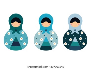 Matrioshka Winter Dolls Set Vector