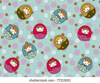 Matrioska & Polka dots vector seamless pattern