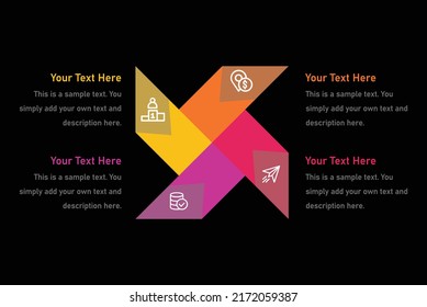 Matrix with 4 paper white petal-like elements. Creative infographic design template