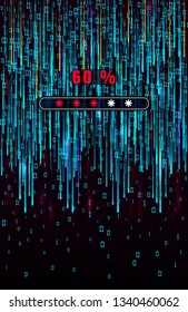 Matrix background. Big data progress loading visualization. Blue flow of data as numbers strings. Digital binary code representation. Cryptographic analysis. Vector illustration